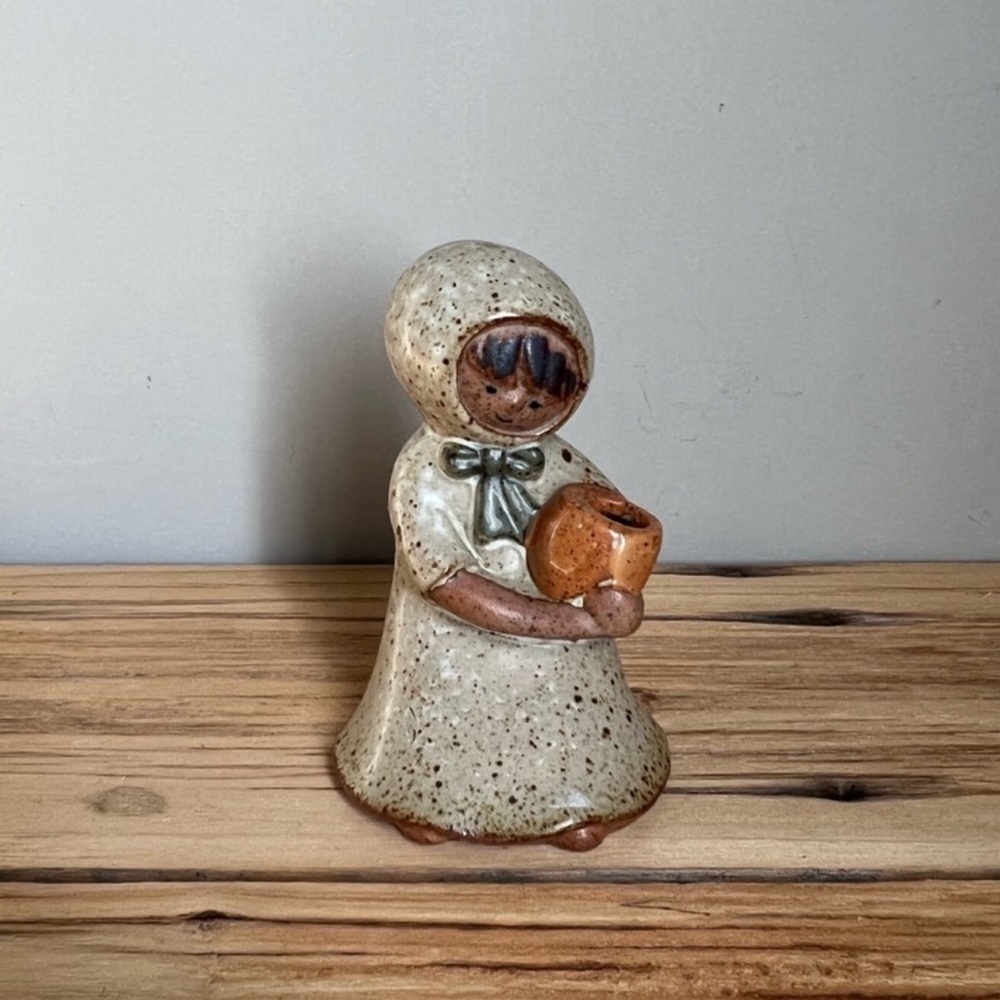 Stoneware Pottery Girl Figurine Holding Pot Made in Japan